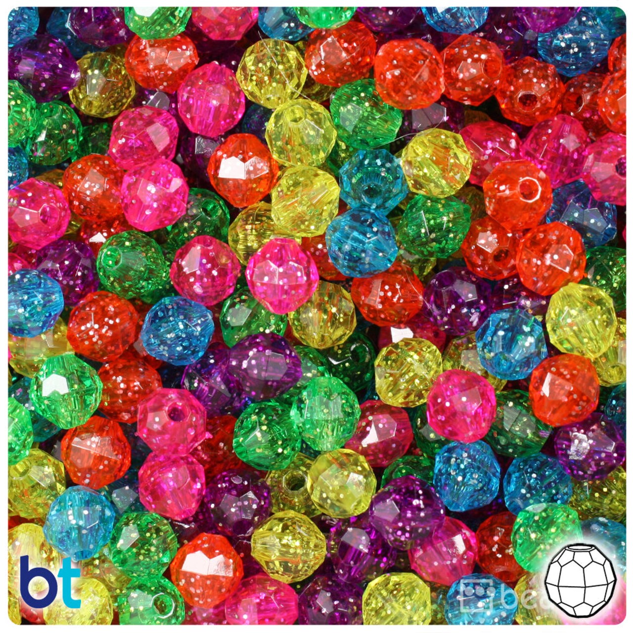 BeadTin Jelly Sparkle Mix 8mm Faceted Round Plastic Craft Beads (450pcs)